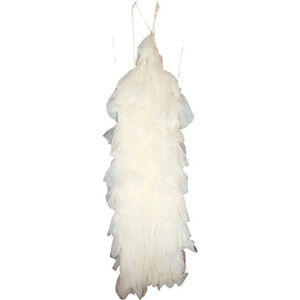 The Post Tiered Mesh Chiffon Ruffle Knee-Length Dress